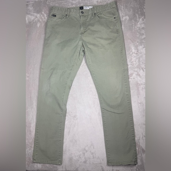 RVCA Men’s Daggers Denim Green Zip Fly Cotton Blend Tapered Skinny Jeans Size 36 - Picture 1 of 16